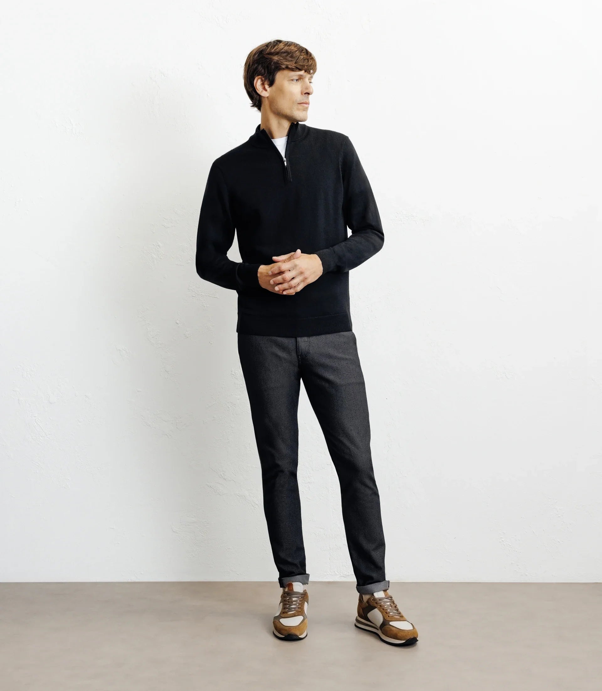 Pull demi zippé mérinos noir - IZAC