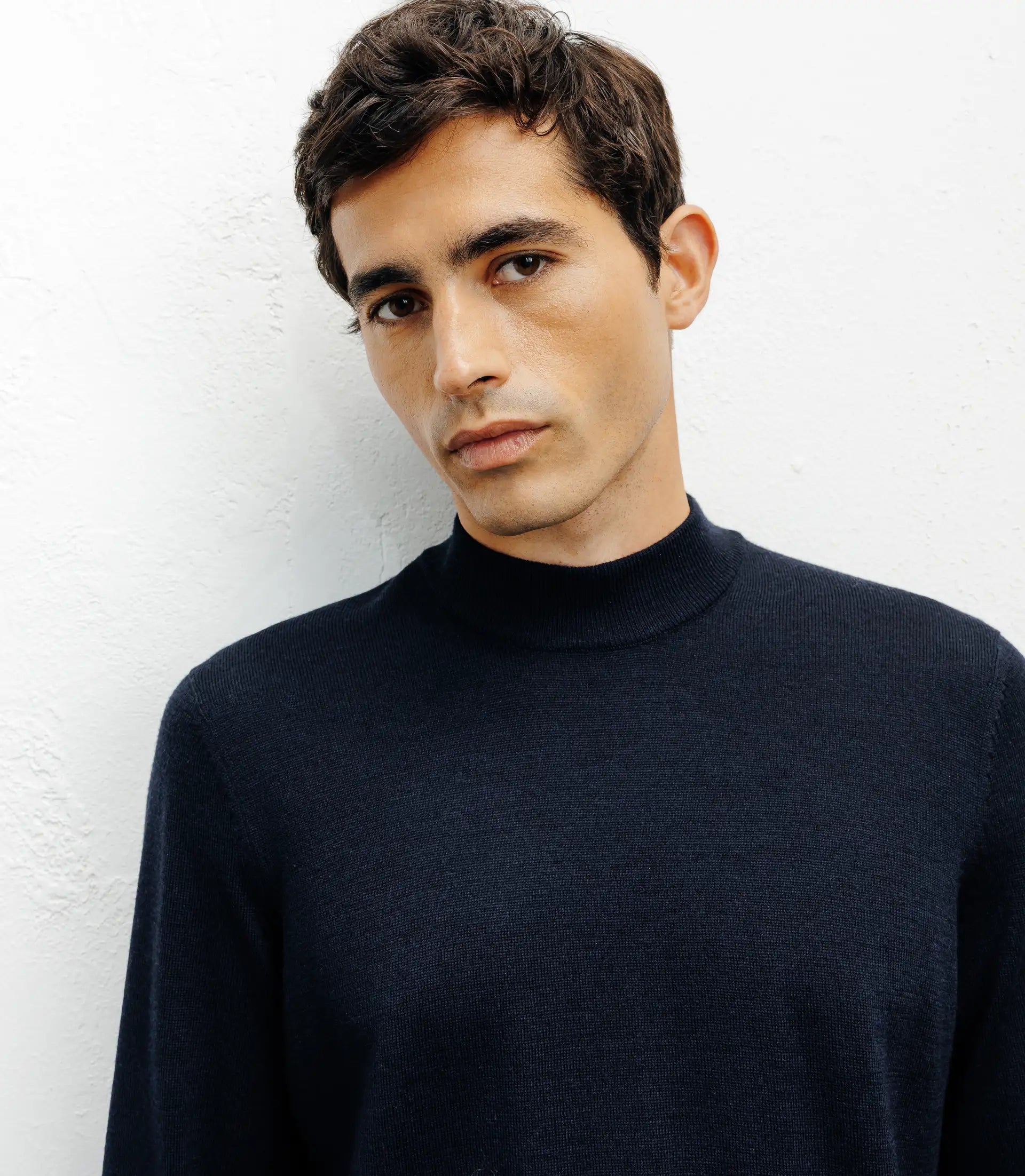 Pull col cheminée mérinos marine - IZAC