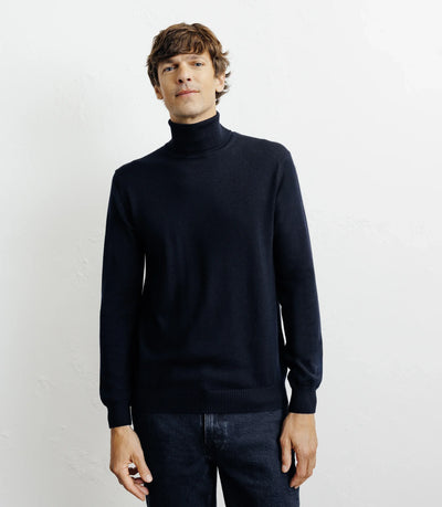 Pull col roulé en mérinos marine - IZAC