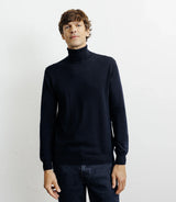 Pull col roulé en laine mérinos marine - IZAC