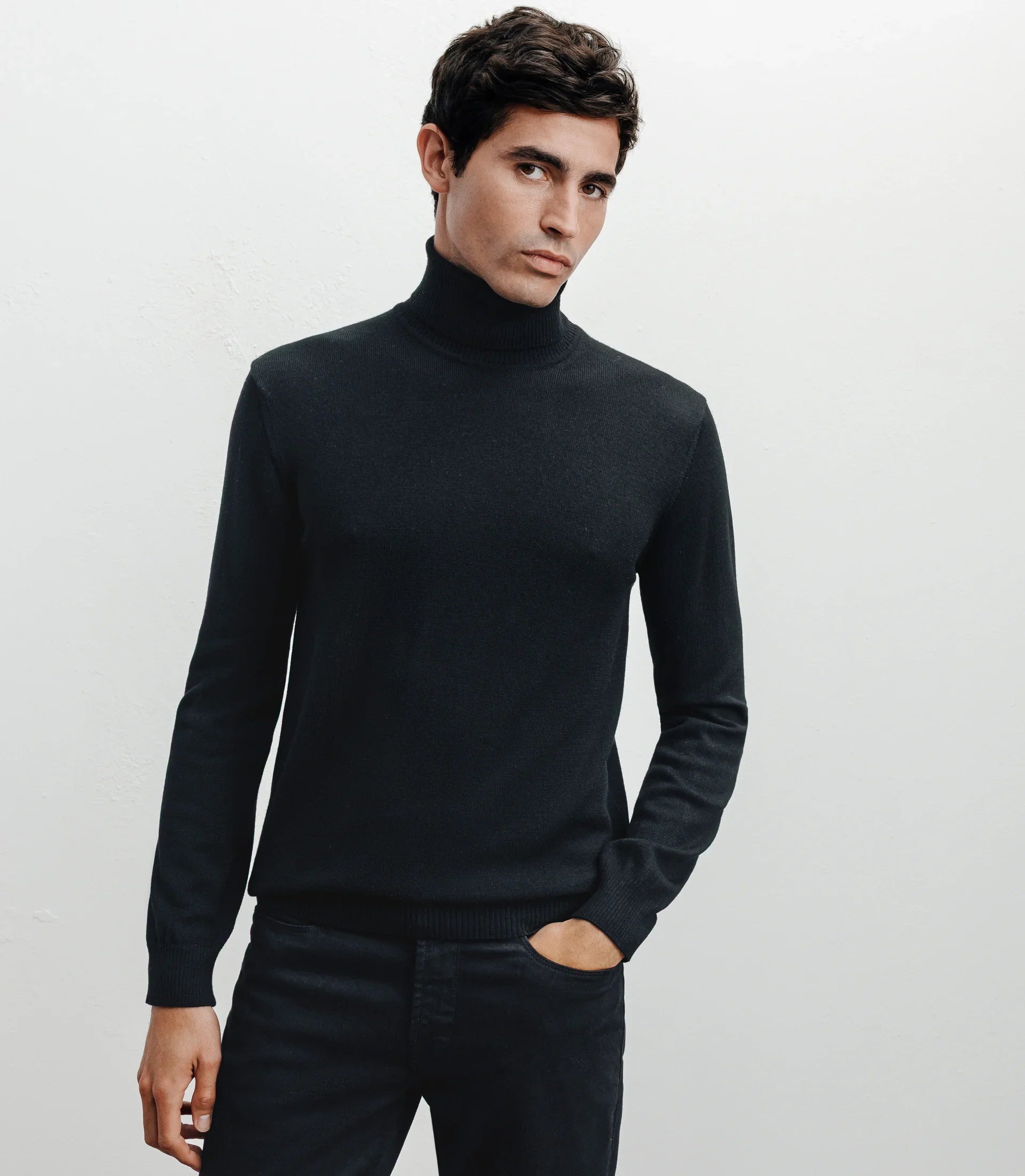 Pull col roulé en laine mérinos noir - IZAC