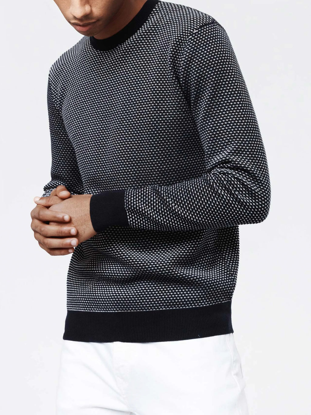 Pull col rond blanc/marine "Napoleon" - IZAC