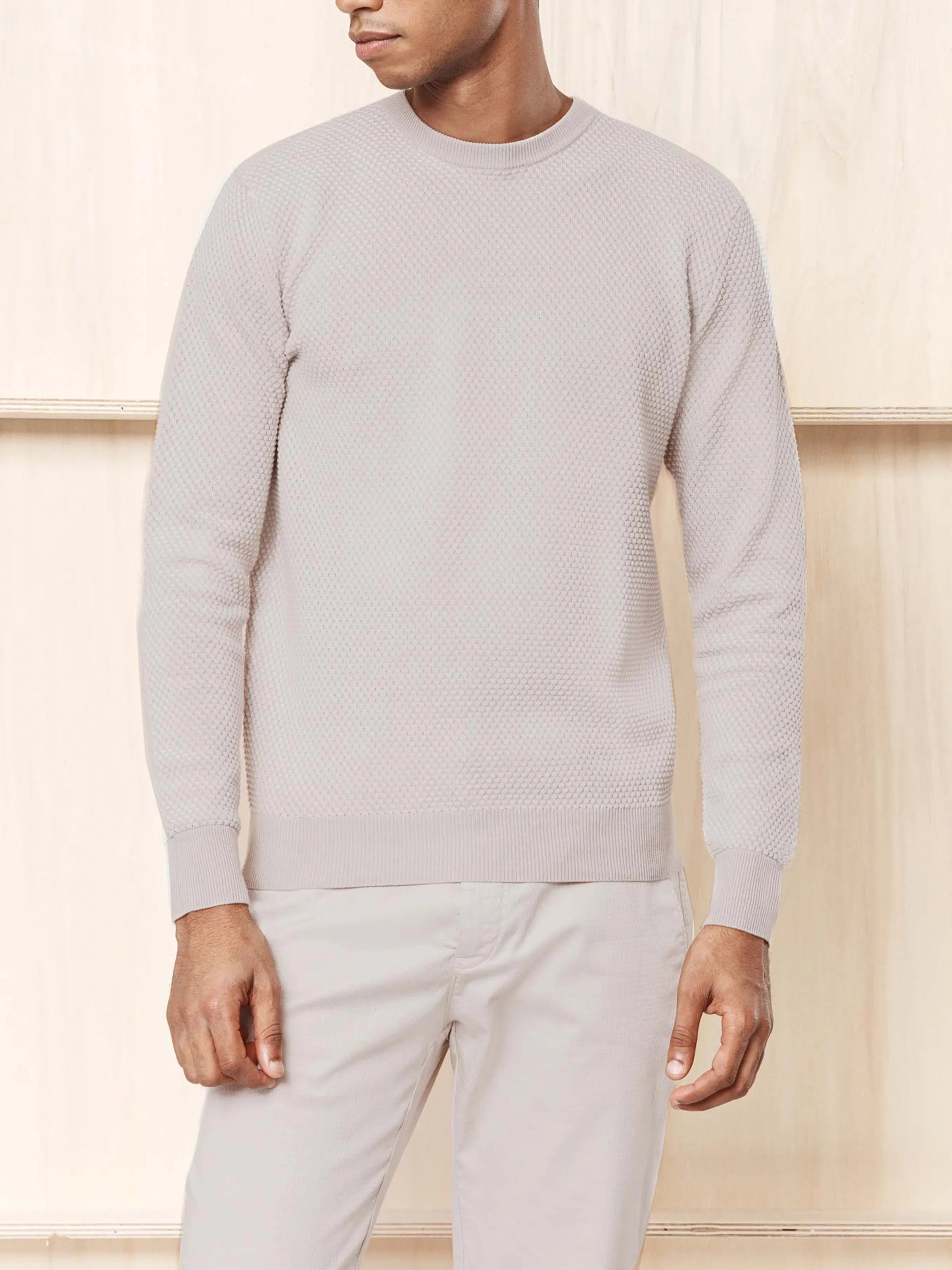 Pull col rond blanc/taupe "Napoleon" - IZAC