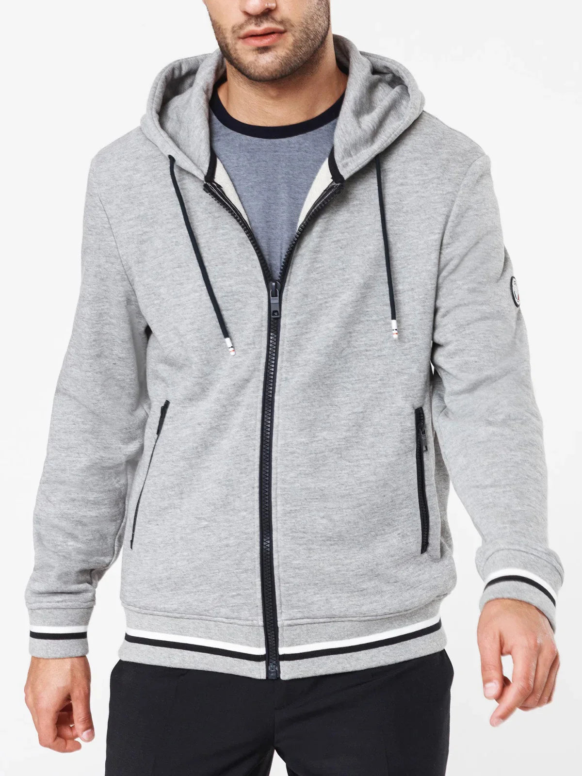 Sweat pull zippé capuche gris - IZAC