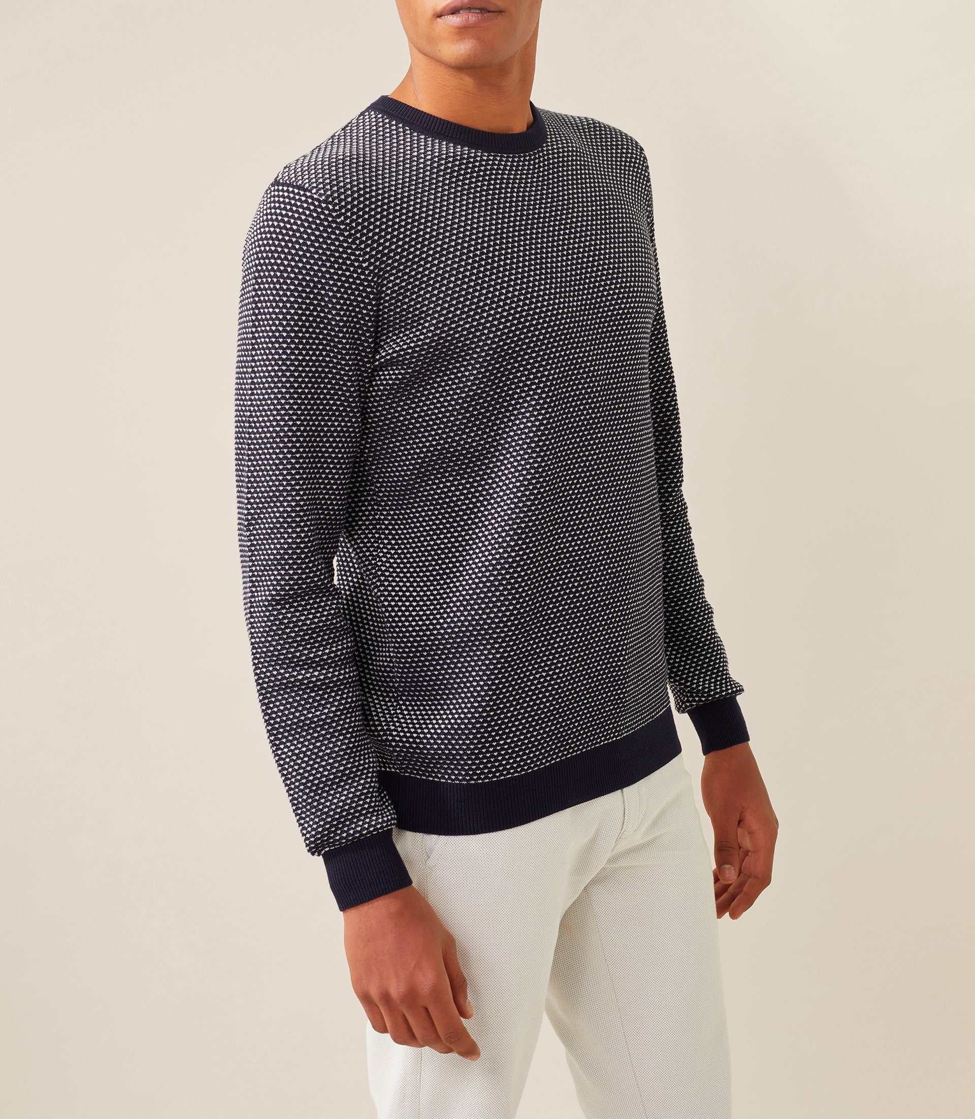 Pull col rond marine - blanc "Fapoleon" - IZAC