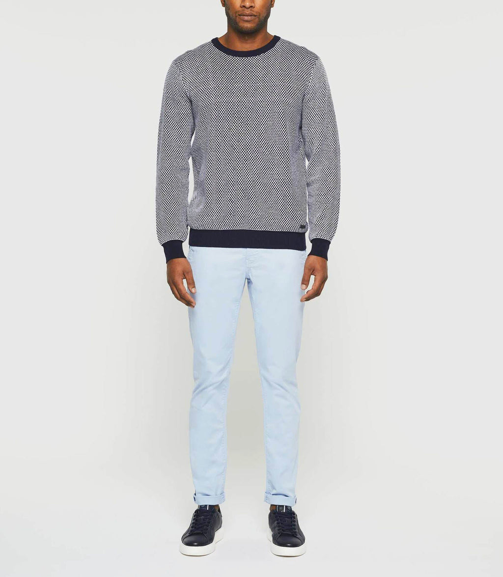 Pull col rond bleu marine "Damian" - IZAC