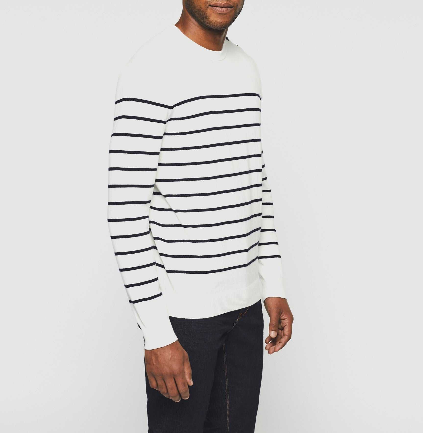 Pull col rond écru à rayures marine "Daymon" - IZAC