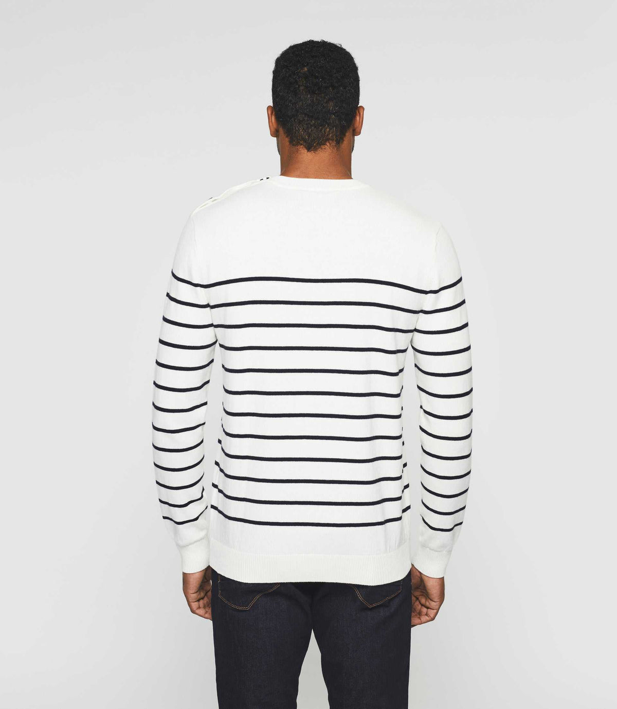 Pull col rond écru à rayures marine "Daymon" - IZAC