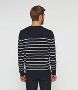 Pull col rond marine à rayures écru "Daymon" - IZAC