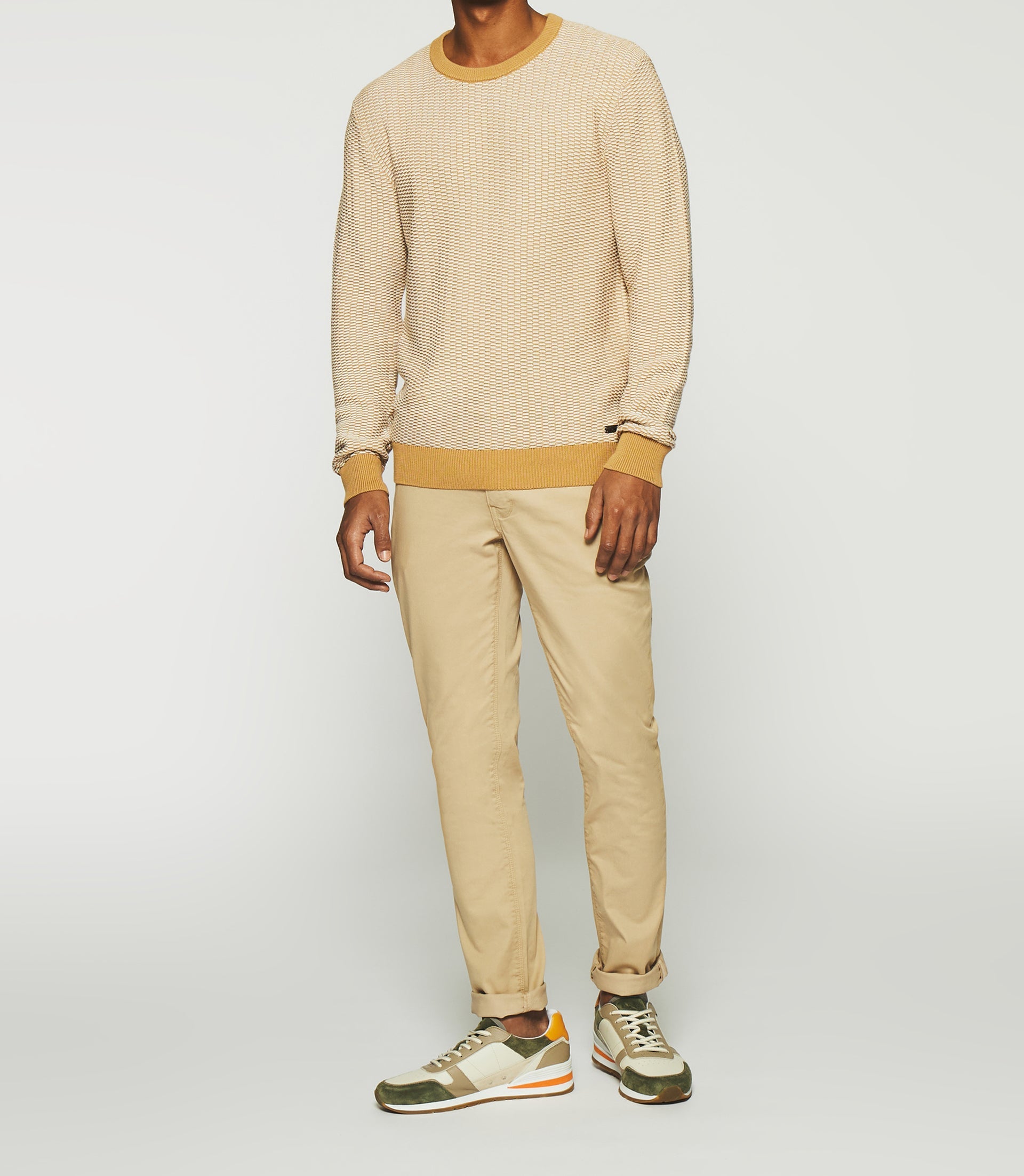 Pull col rond en coton camel et écru DAMIAN - IZAC
