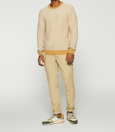 Pull col rond en coton camel et écru DAMIAN - IZAC