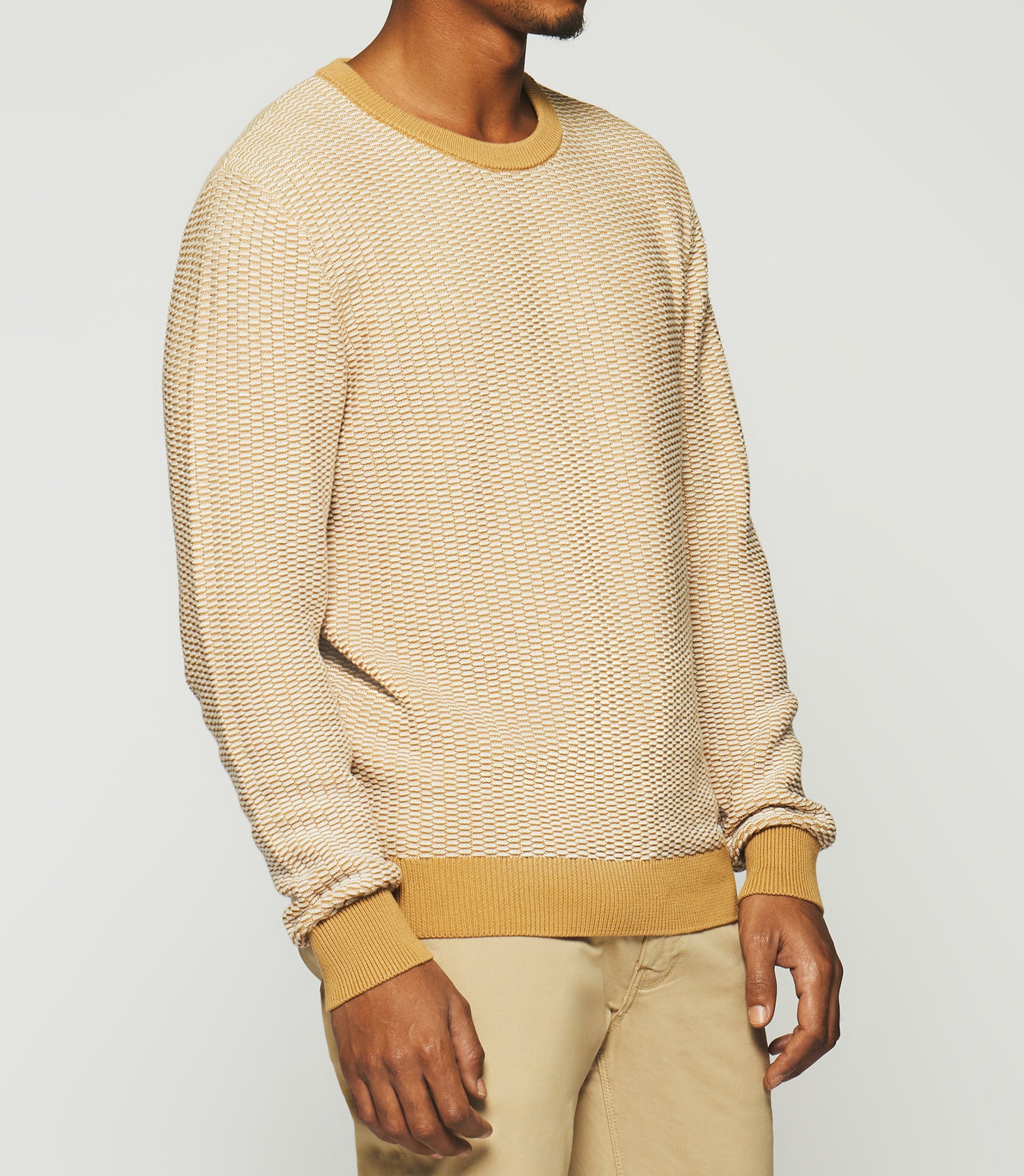 Pull col rond en coton camel et écru DAMIAN - IZAC