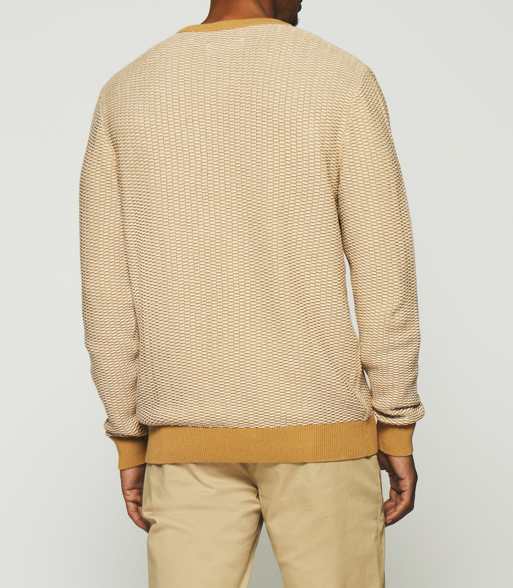 Pull col rond en coton camel et écru DAMIAN - IZAC