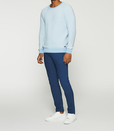 Pull col rond en coton ciel et écru DAMIAN - IZAC