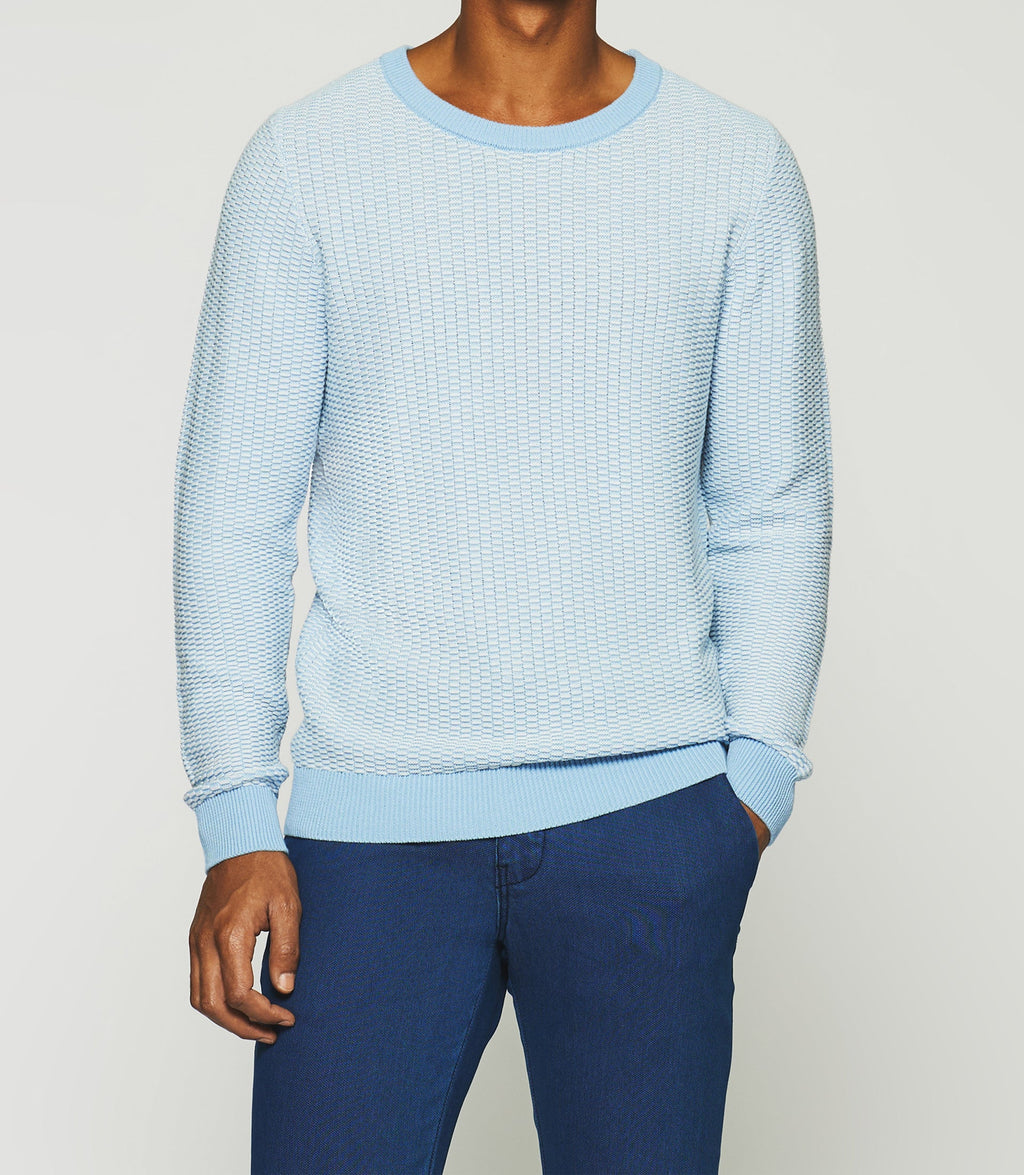 Pull col rond en coton ciel et écru DAMIAN - IZAC