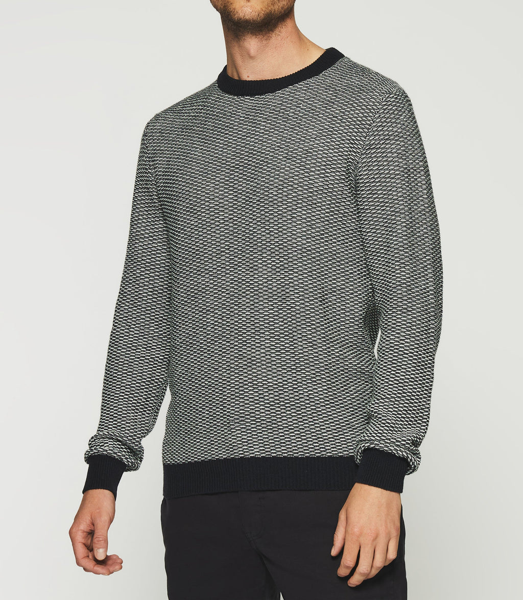 Pull col rond marine et écru DAMIAN - IZAC