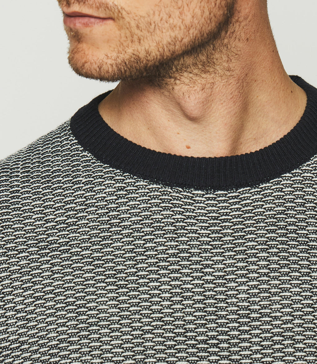Pull col rond marine et écru DAMIAN - IZAC