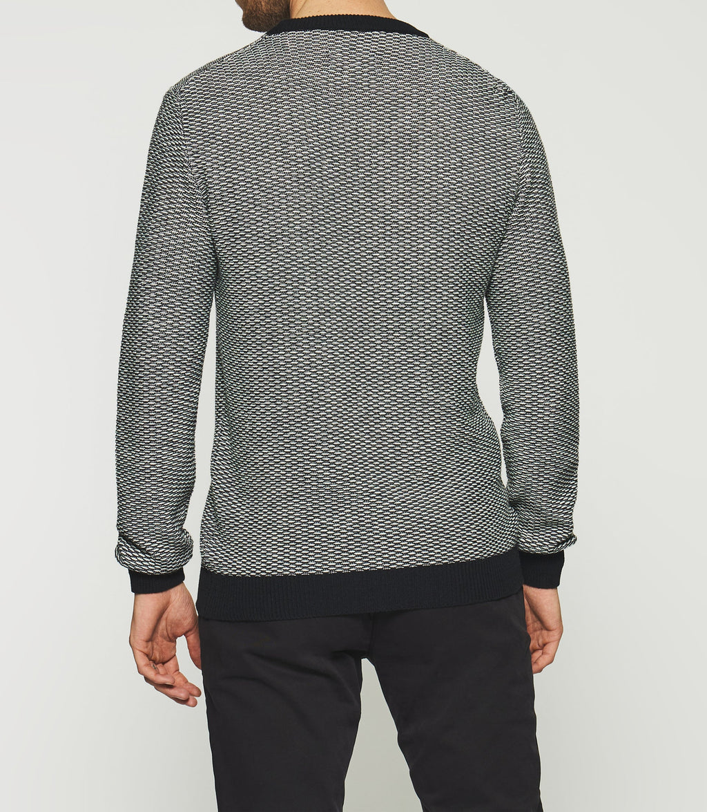 Pull col rond marine et écru DAMIAN - IZAC