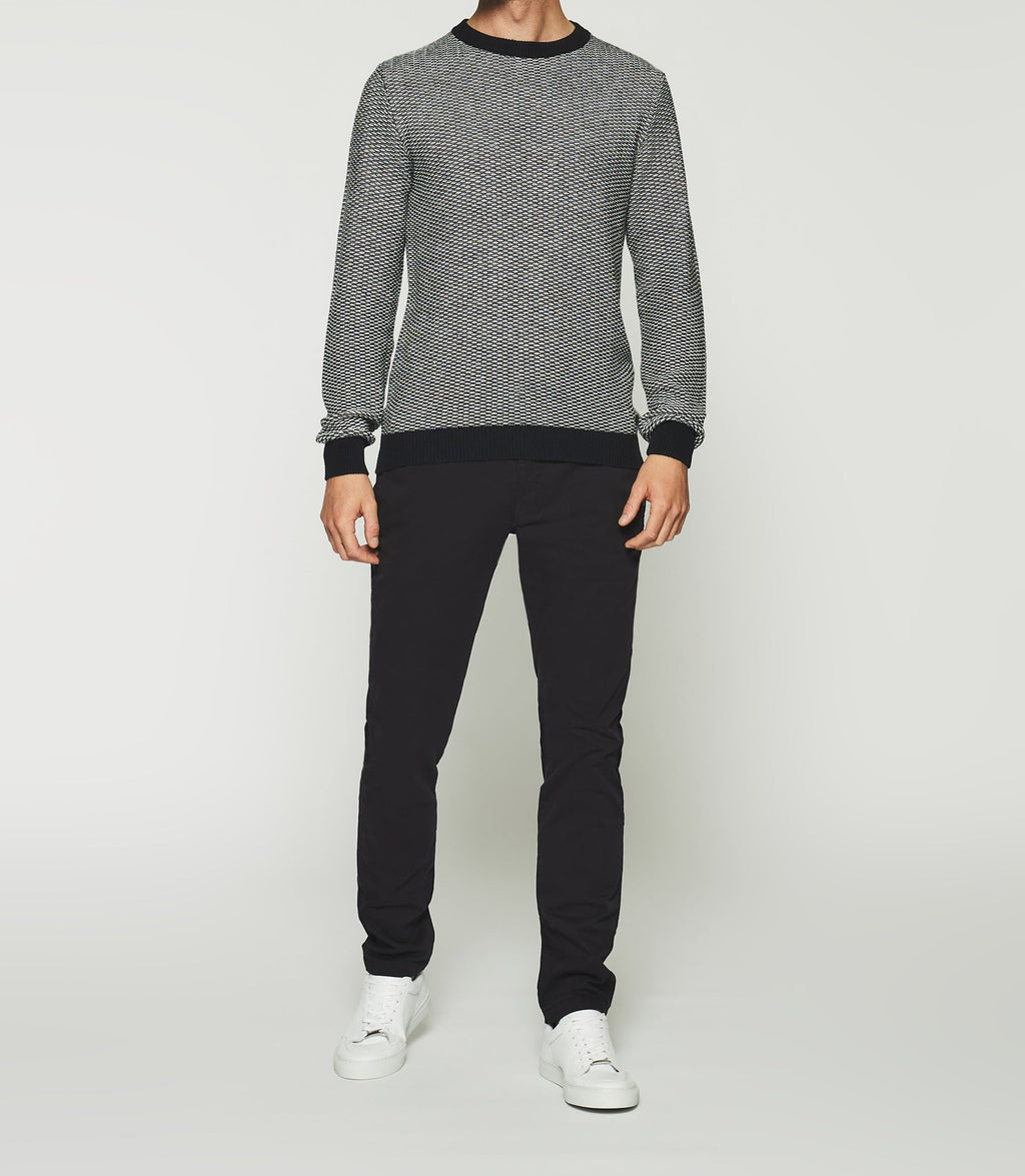 Pull col rond marine et écru DAMIAN - IZAC