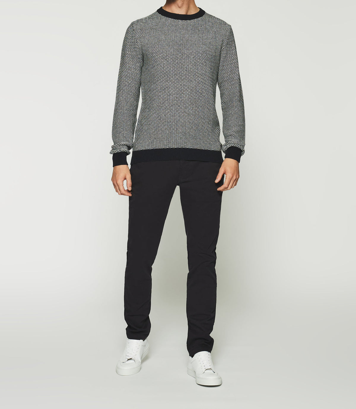 Pull col rond marine et écru DAMIAN - IZAC