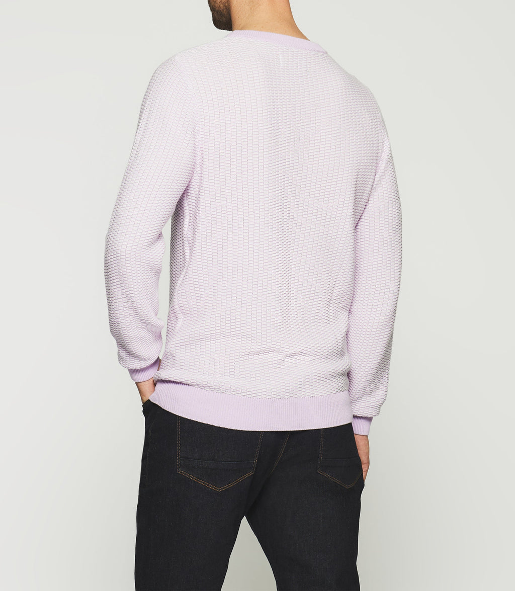 Pull col rond violet parme et écru DAMIAN - IZAC