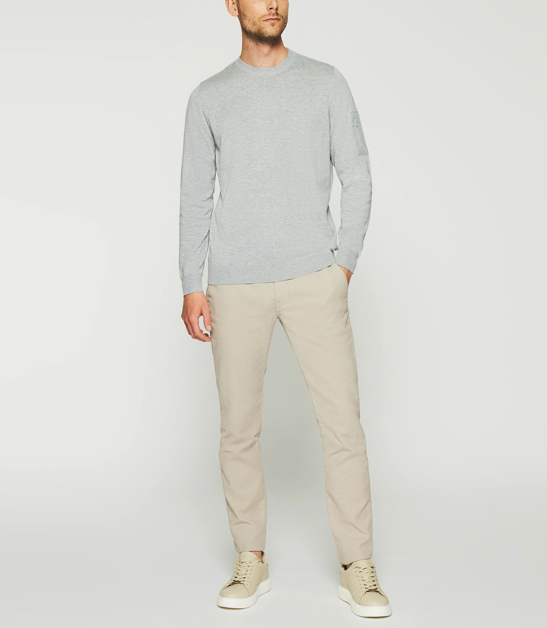 Pull col rond gris DAVID - IZAC