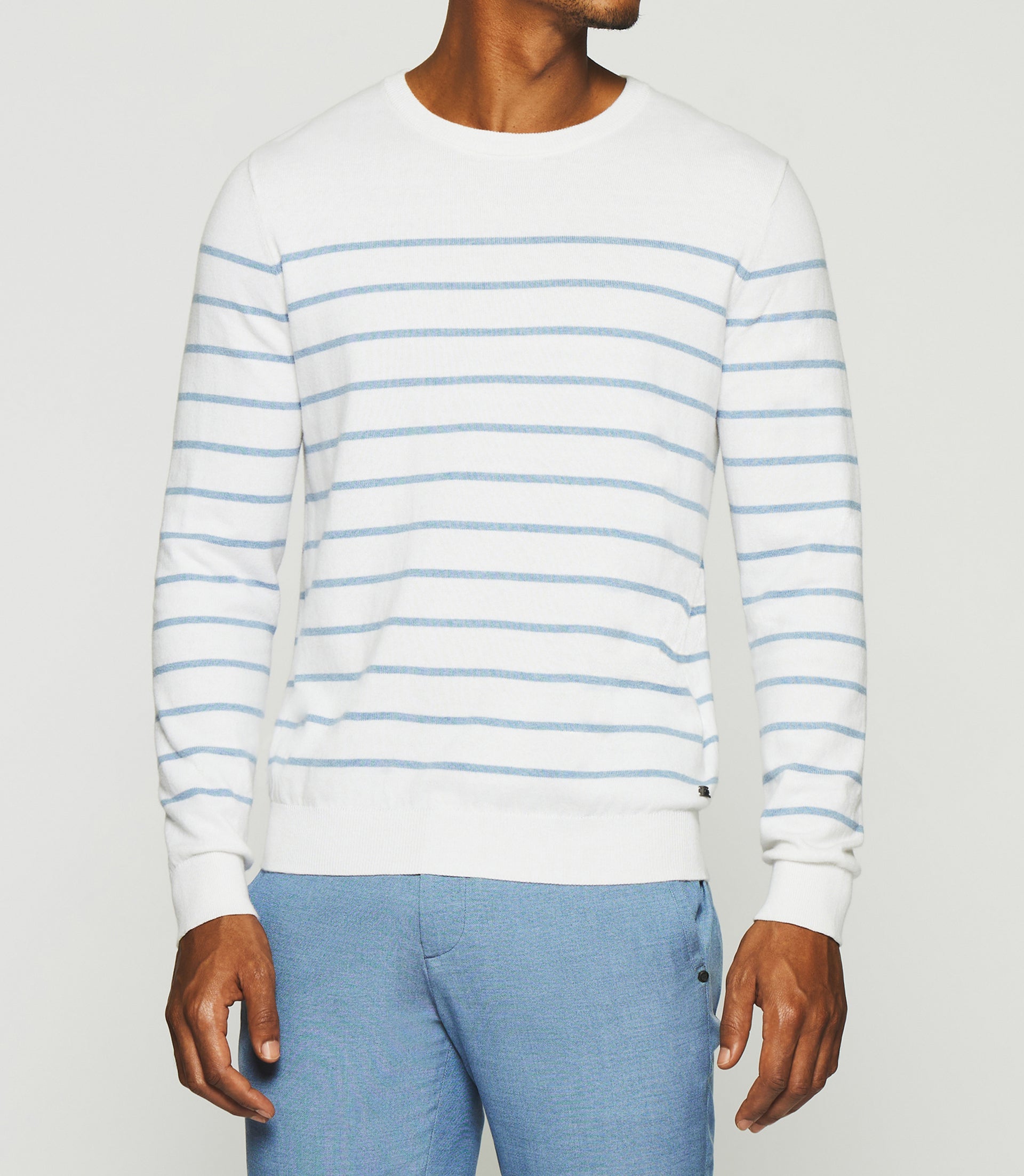 Pull marinière en coton cachemire écru et ciel DAYMON - IZAC