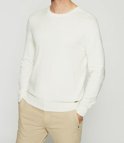 Pull col rond à coudières en coton cachemire écru DEWEY - IZAC