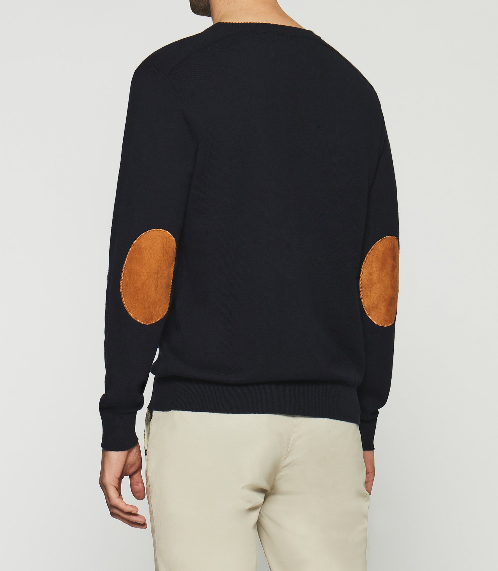 Pull col rond à coudières en coton cachemire marine DEWEY - IZAC