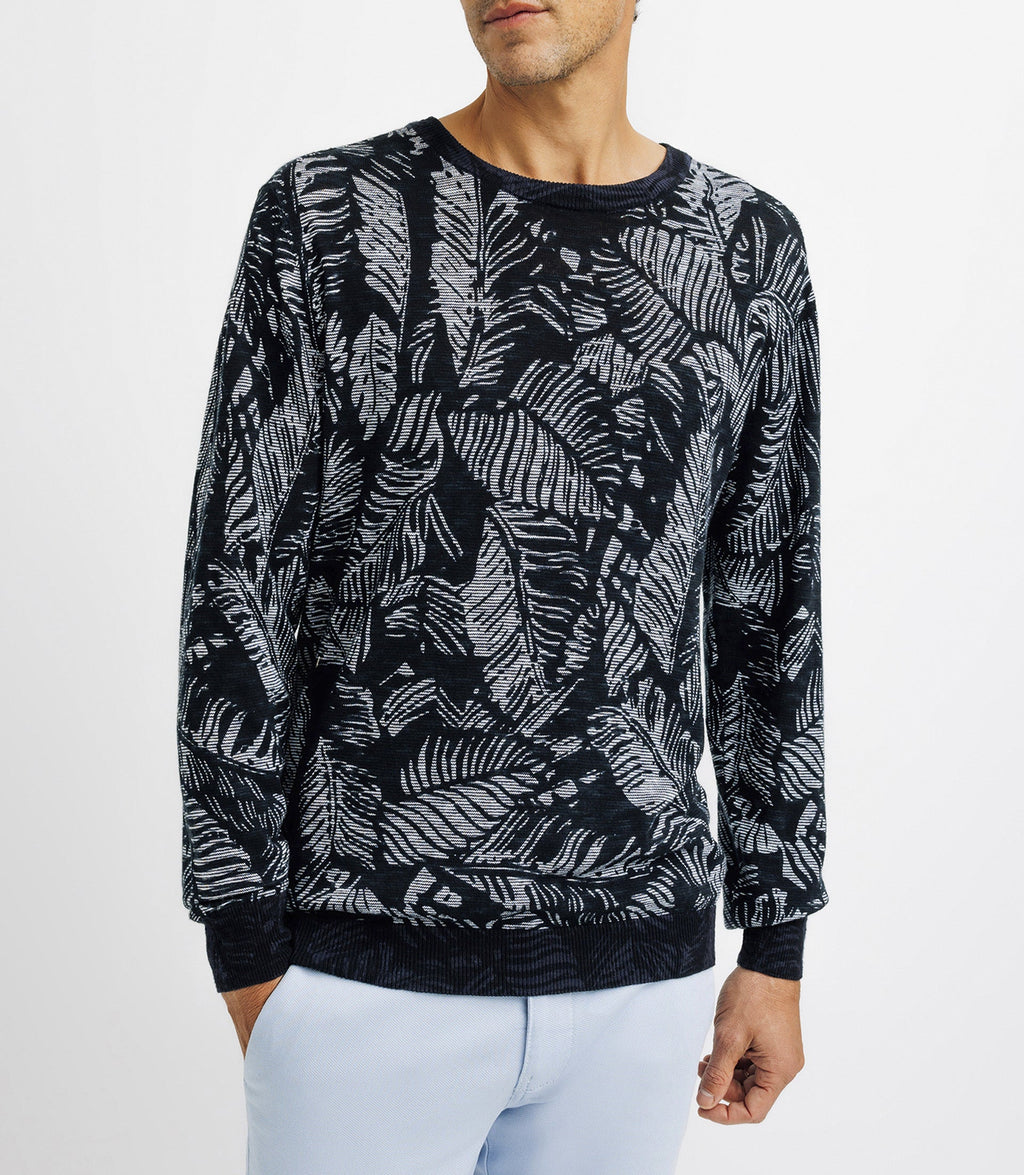 Pull col rond à motifs marine - IZAC
