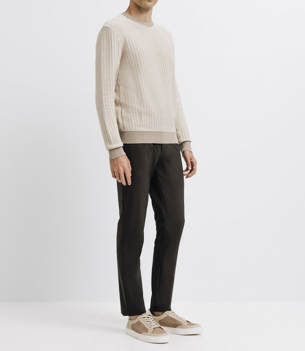 Pull col rond bicolore beige - IZAC