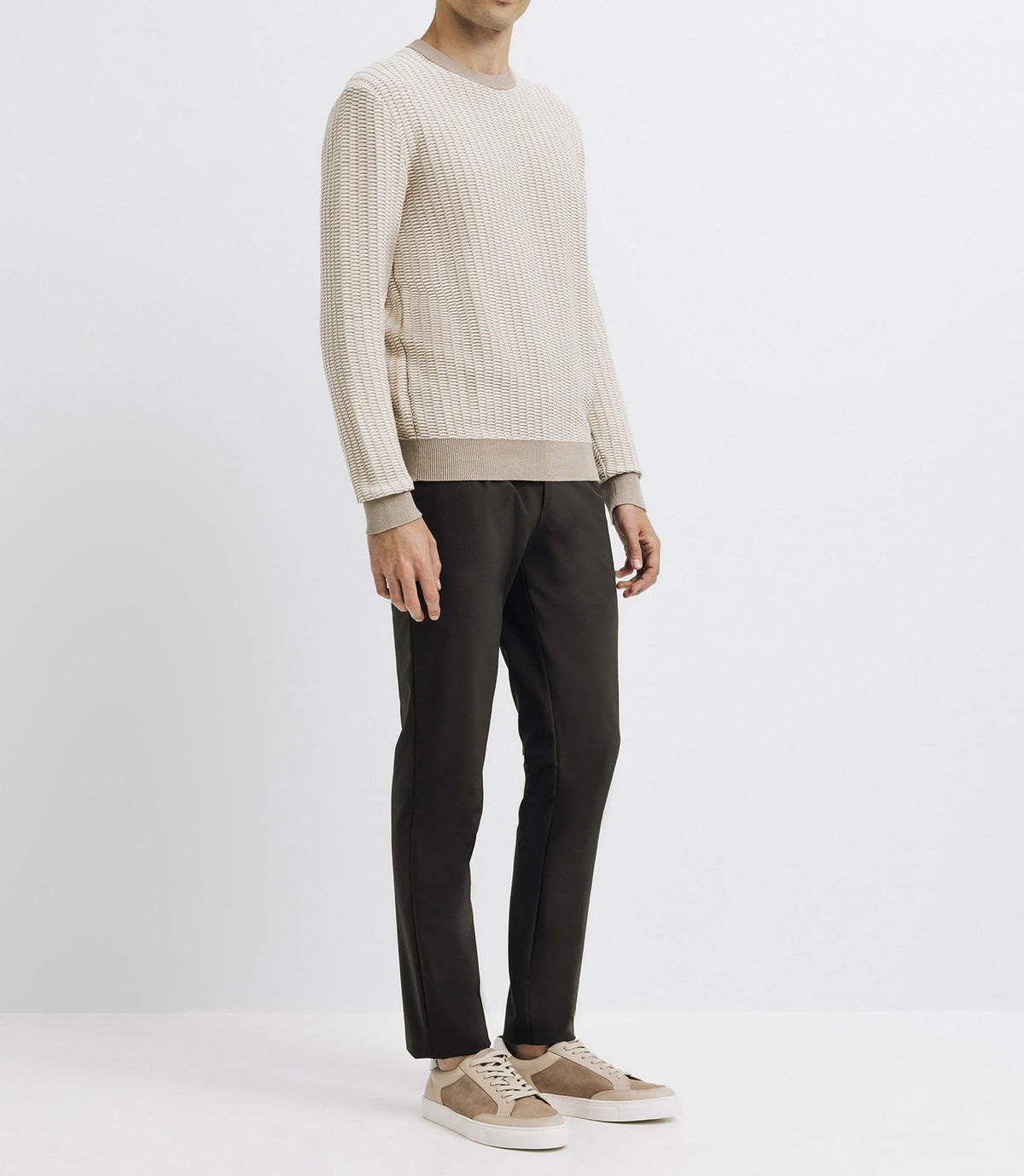 Pull col rond bicolore beige - IZAC