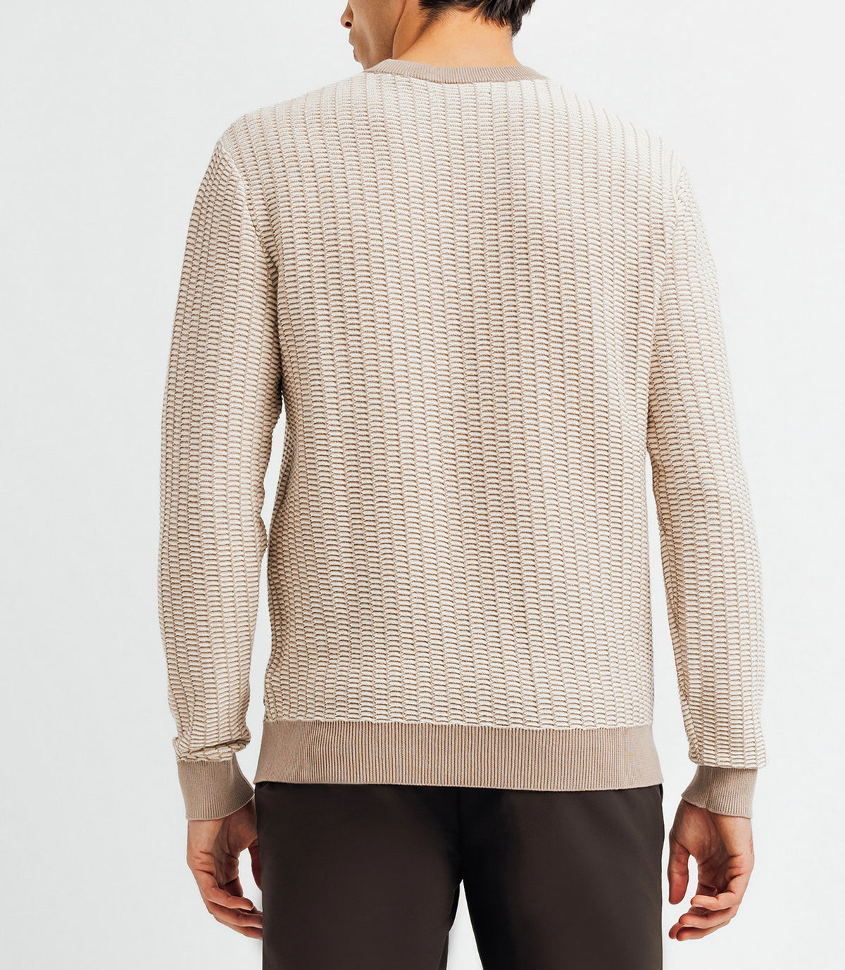 Pull col rond bicolore beige - IZAC