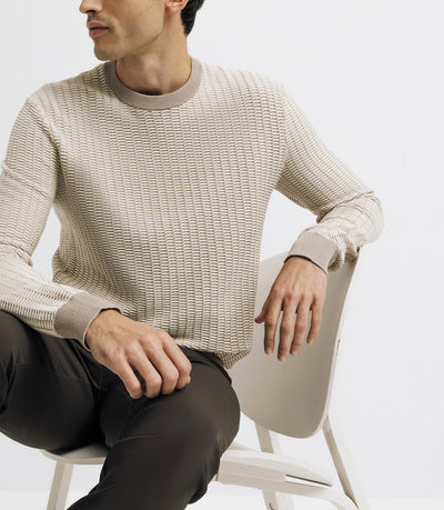 Pull col rond bicolore beige - IZAC