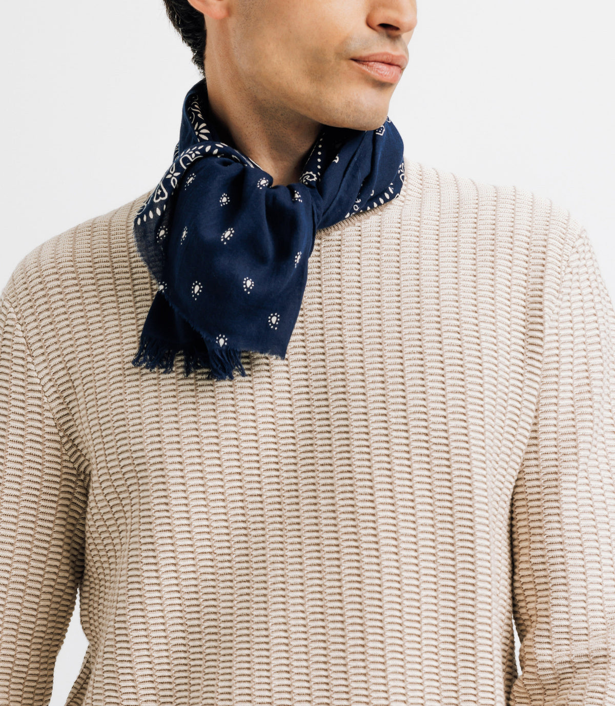 Pull col rond bicolore beige - IZAC