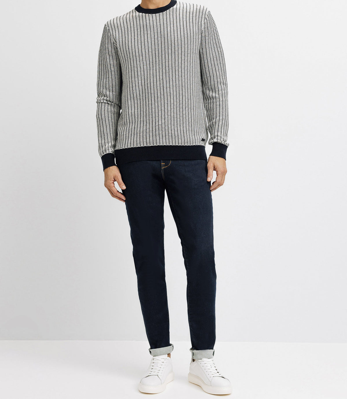 Pull col rond bicolore marine - IZAC