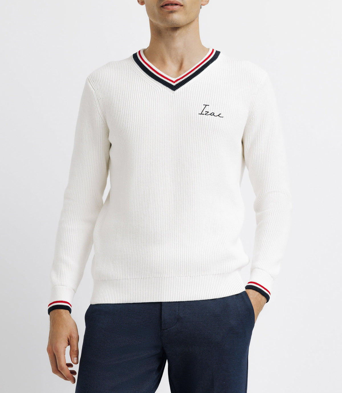 Pull col V brodé écru - IZAC