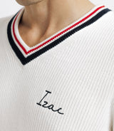 Pull col V brodé écru - IZAC