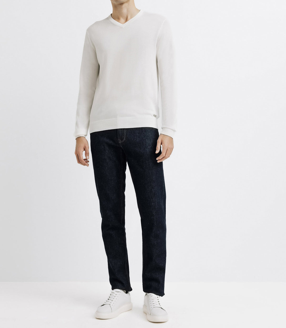 Pull col V blanc - IZAC