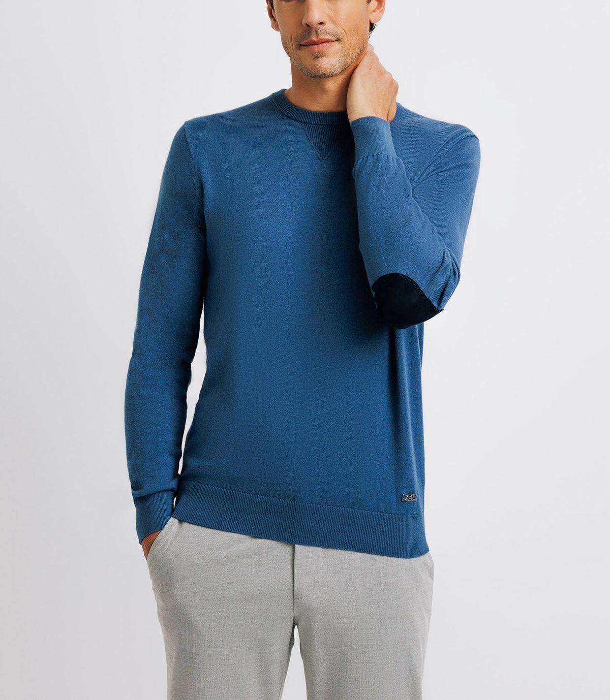 Pull col rond contrasté indigo - IZAC