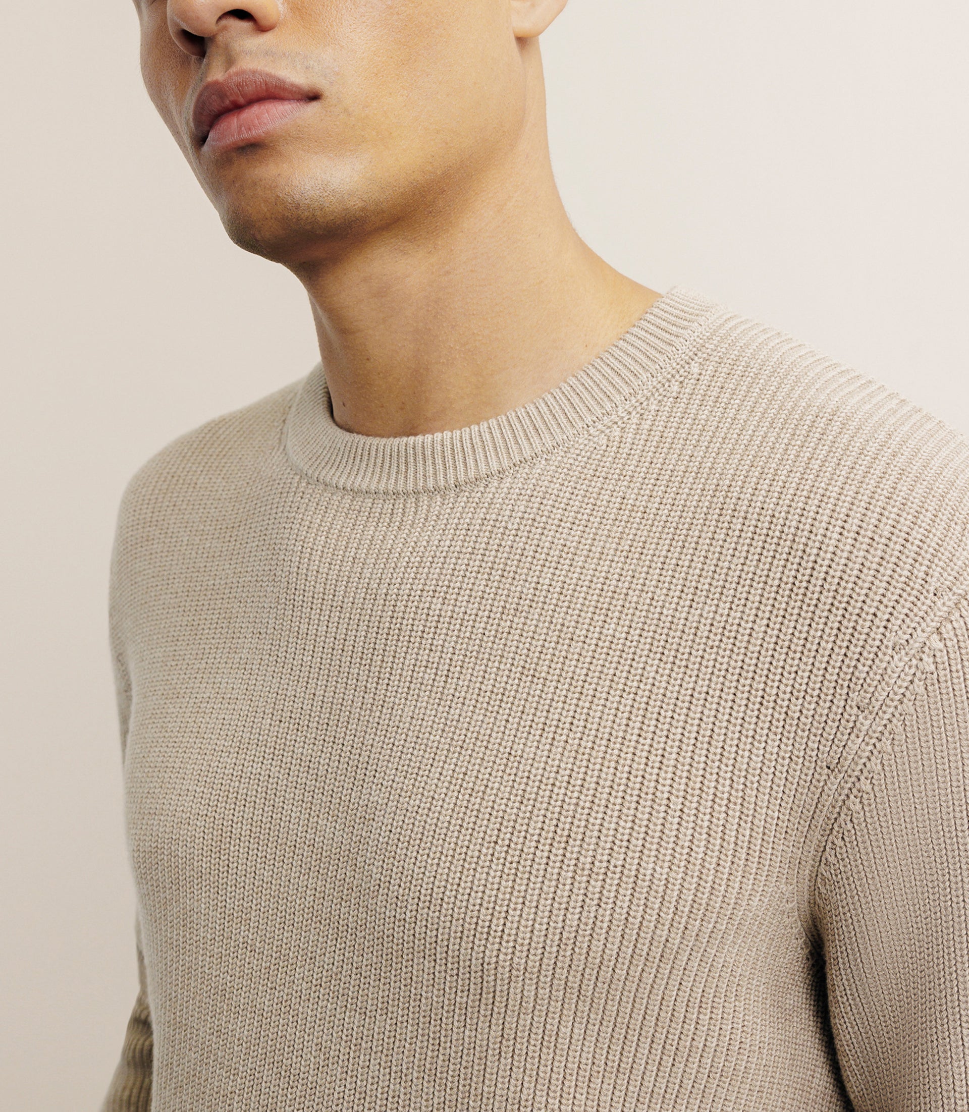 Pull col rond à côtes beige - IZAC