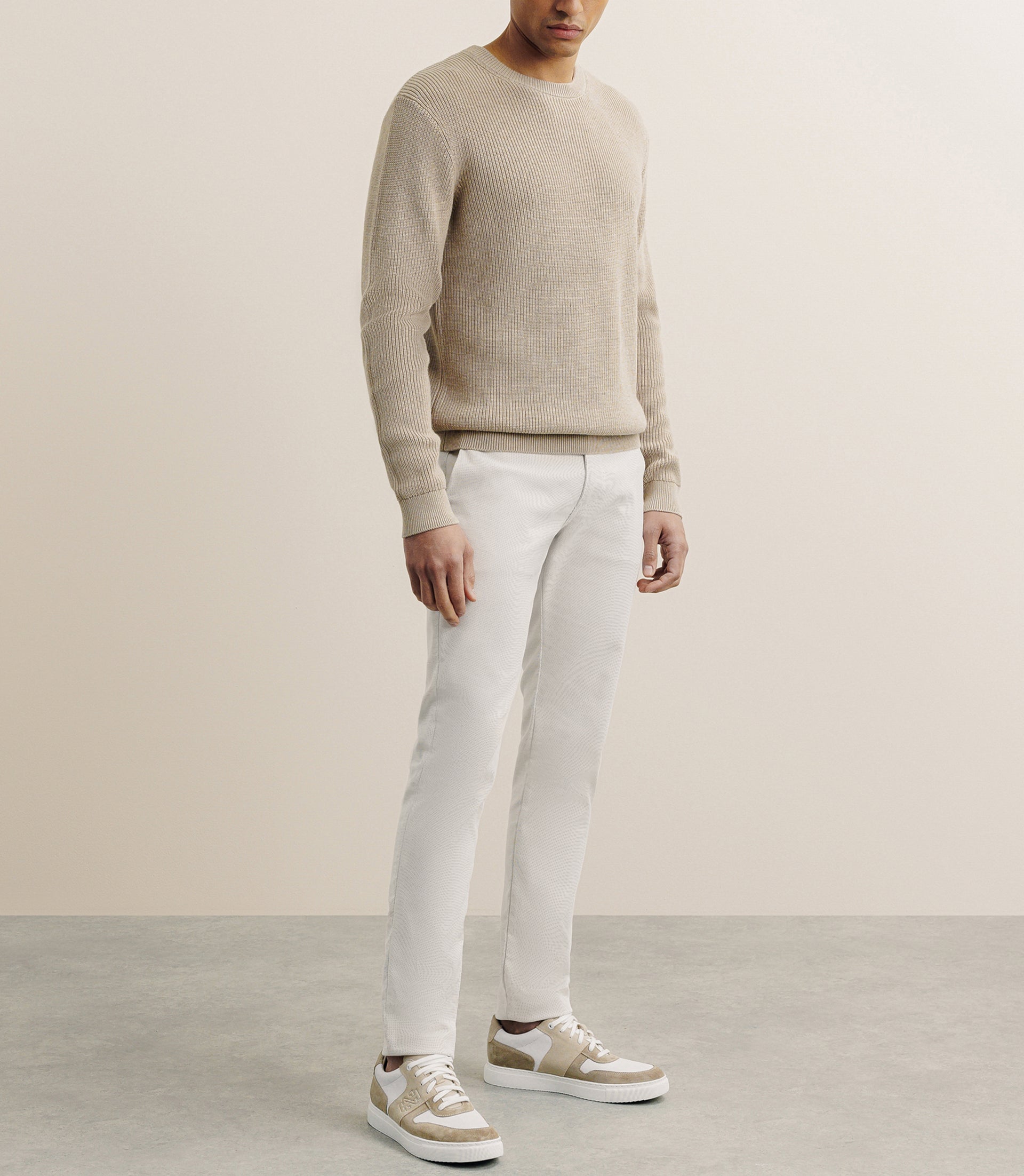 Pull col rond à côtes beige - IZAC