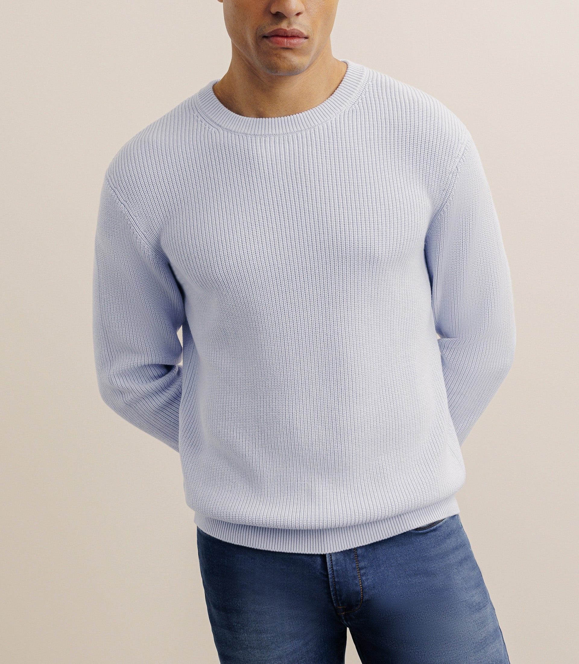 Pull col rond à côtes bleu ciel - IZAC
