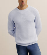 Pull col rond à côtes bleu ciel - IZAC