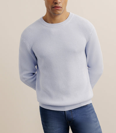 Pull col rond à côtes bleu ciel - IZAC