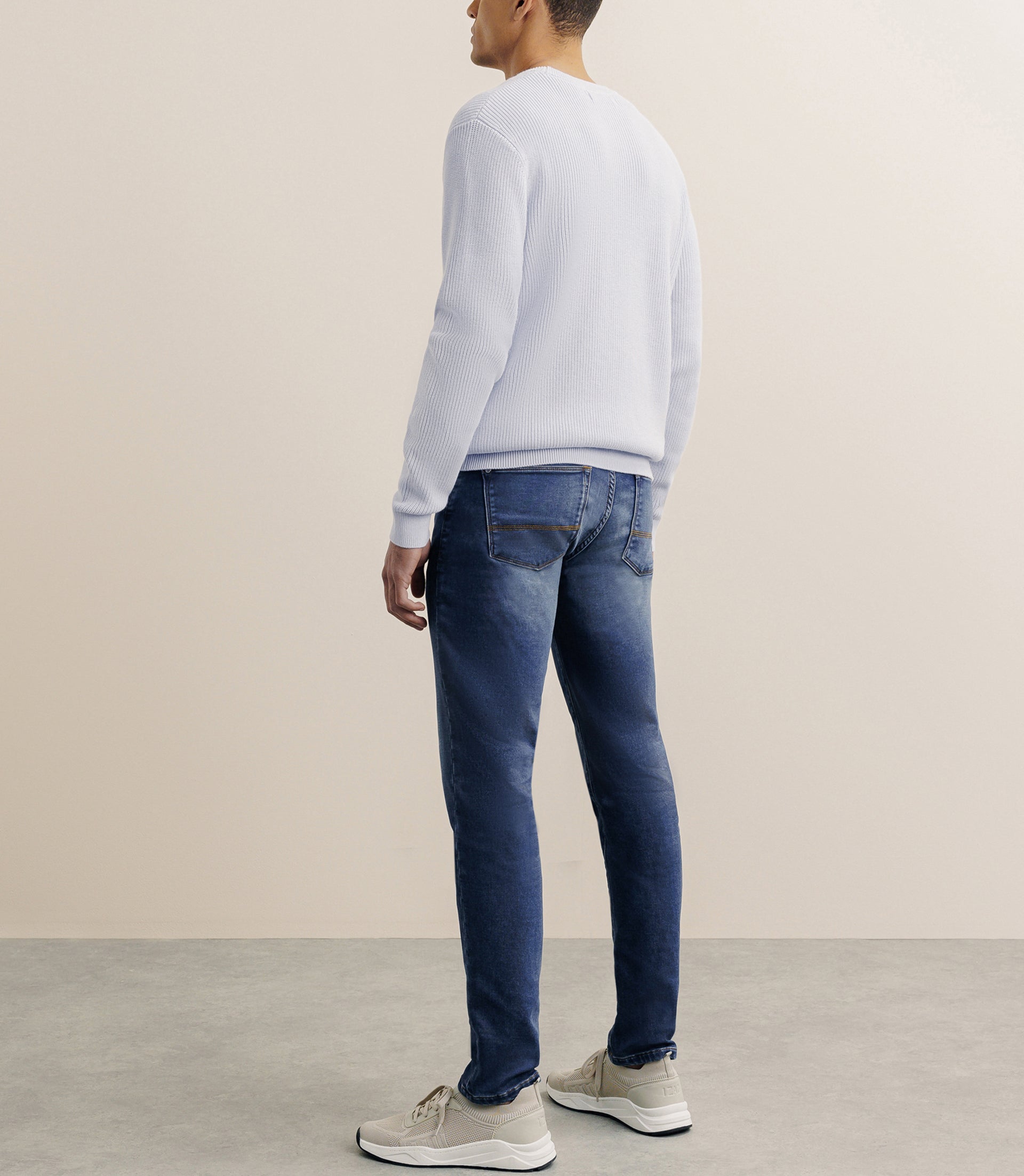 Pull col rond à côtes bleu ciel - IZAC