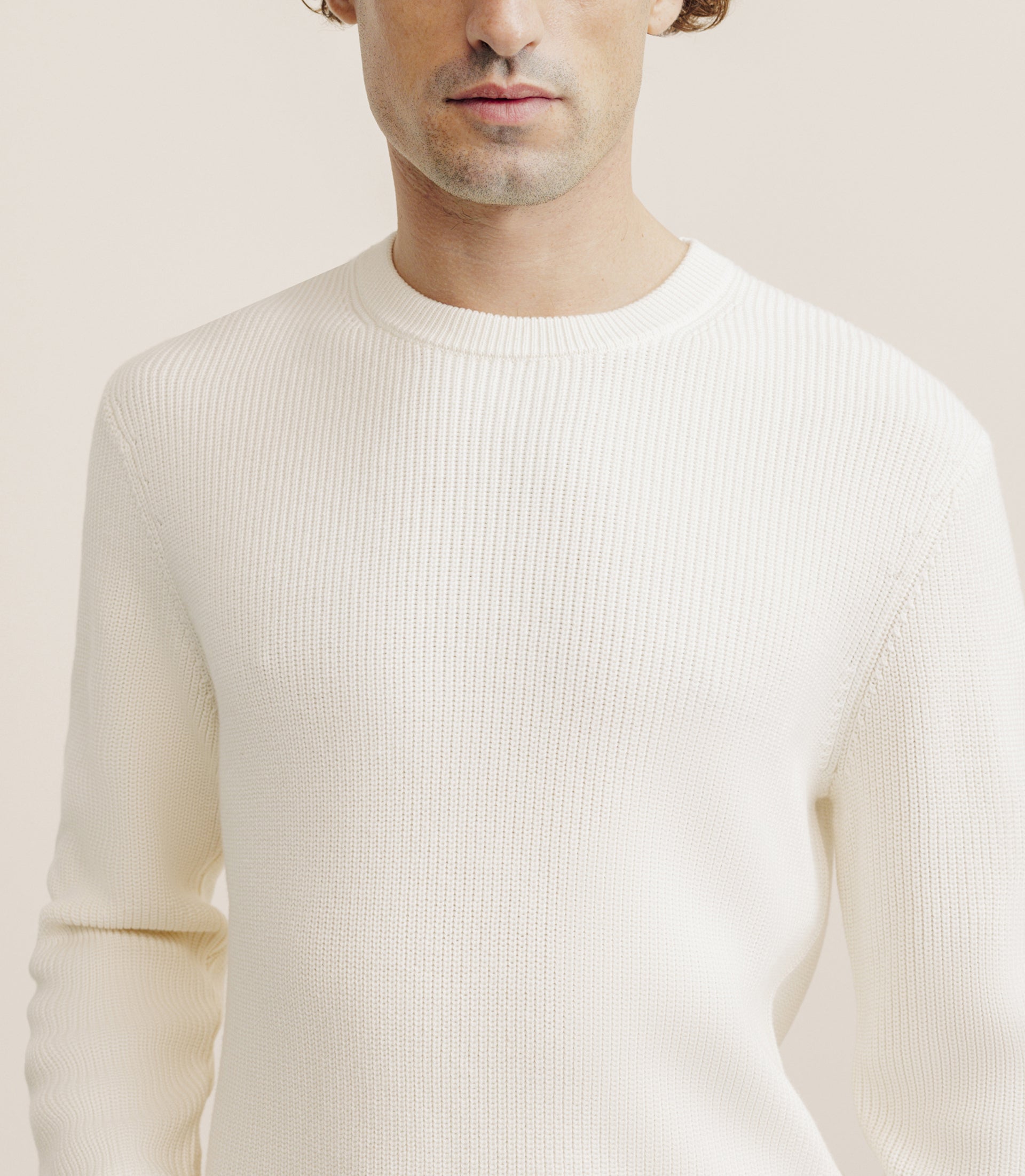 Pull col rond à côtes écru - IZAC