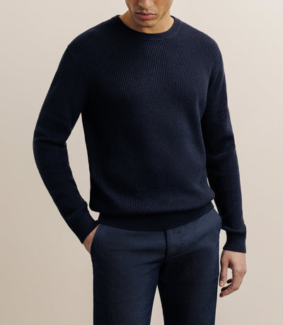 Pull col rond à côtes marine - IZAC