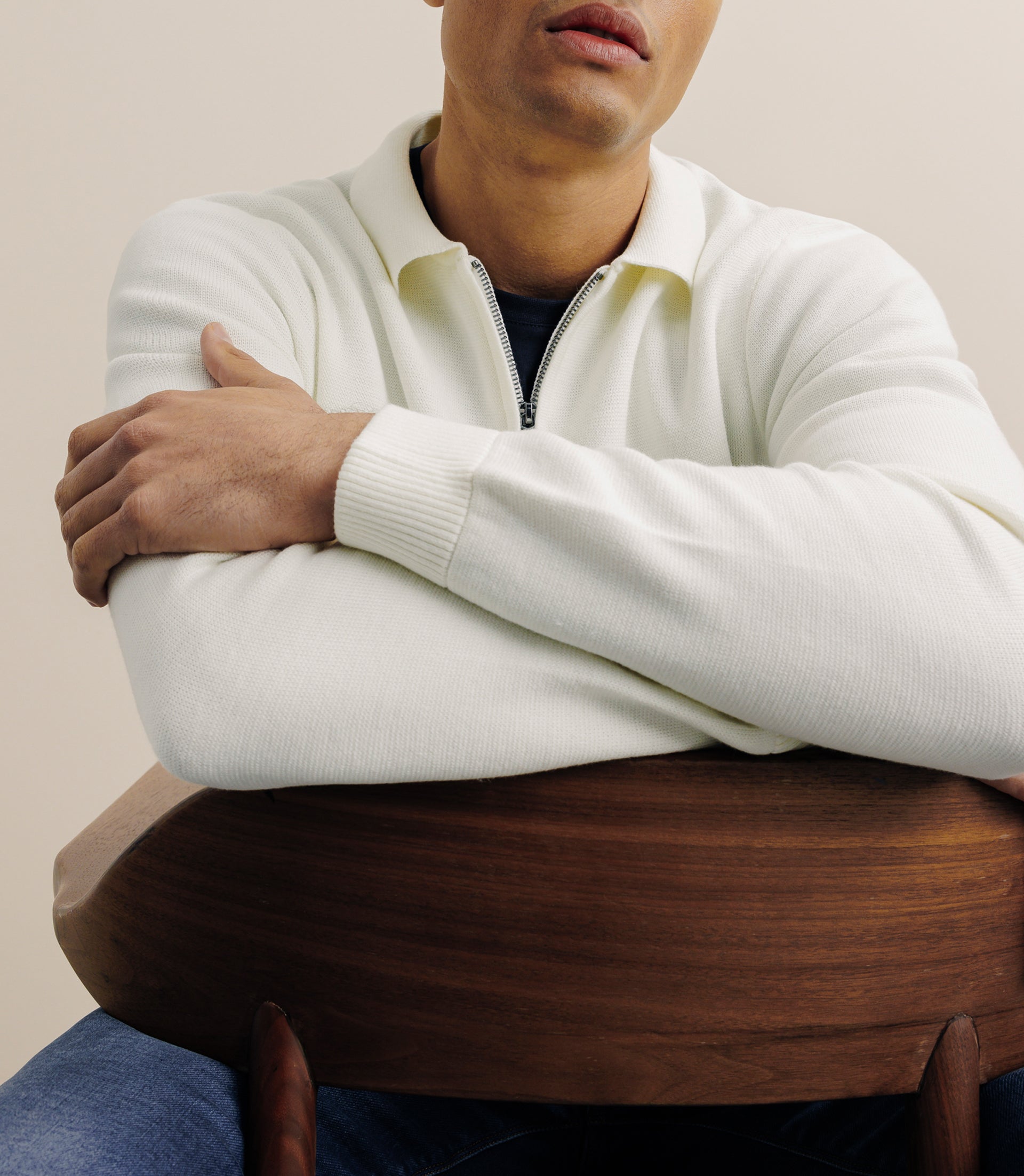 Gilet zippé col chemise écru - IZAC