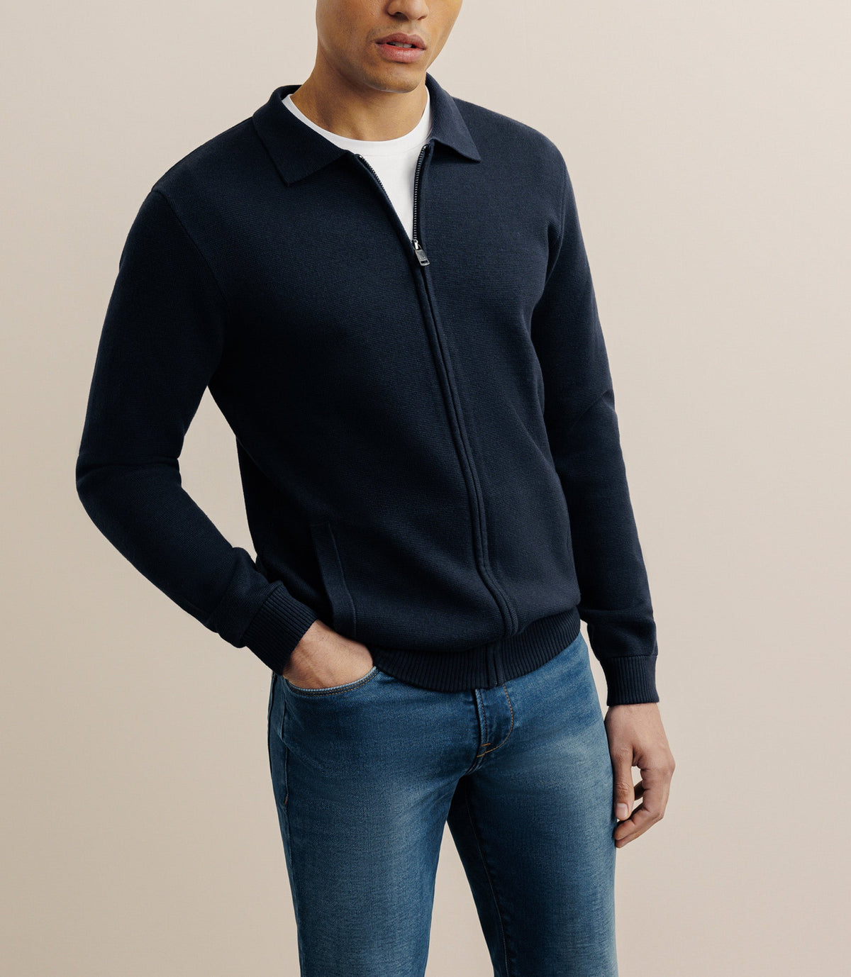 Gilet zippé col chemise marine - IZAC